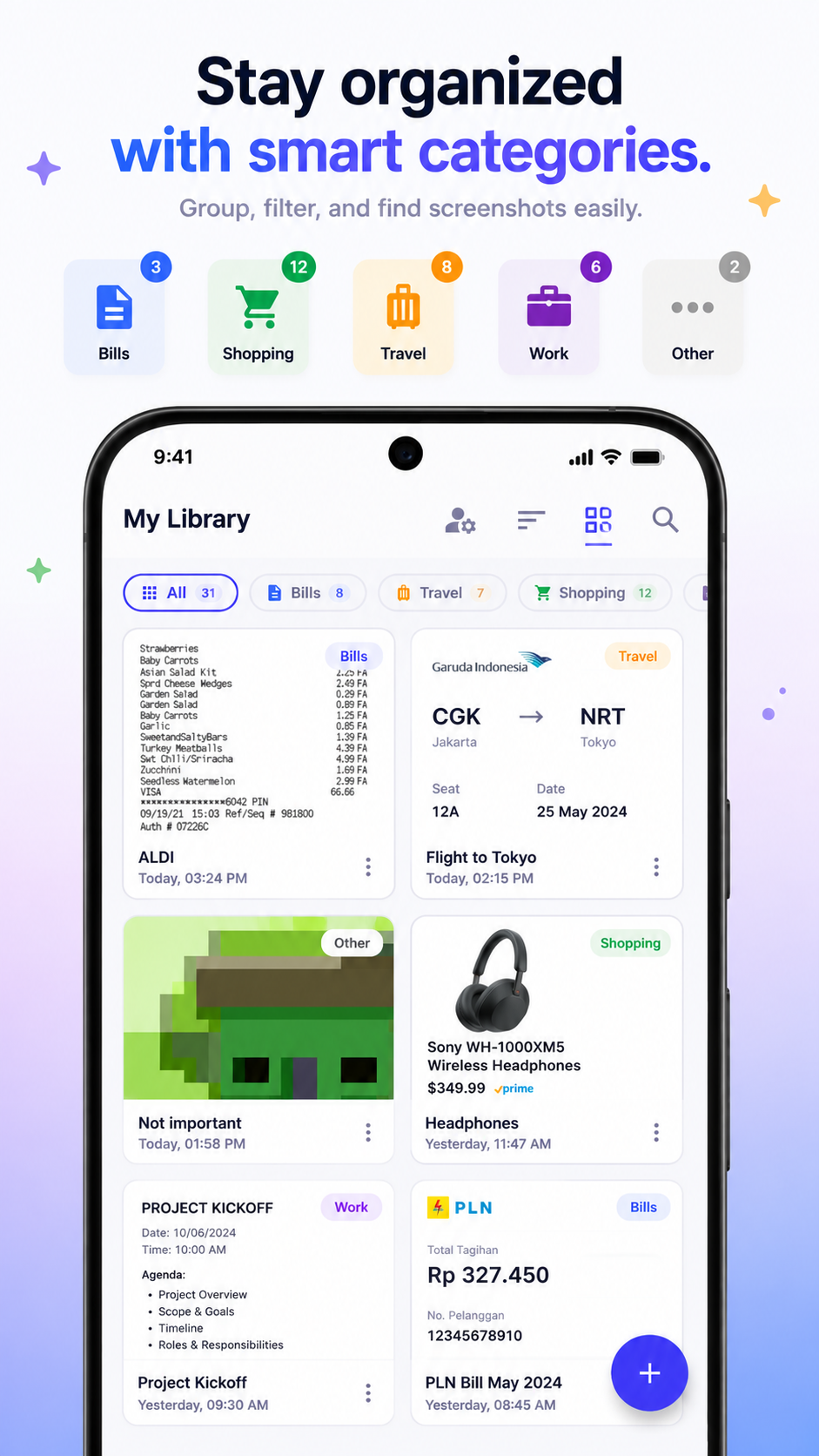 Smart categories screen